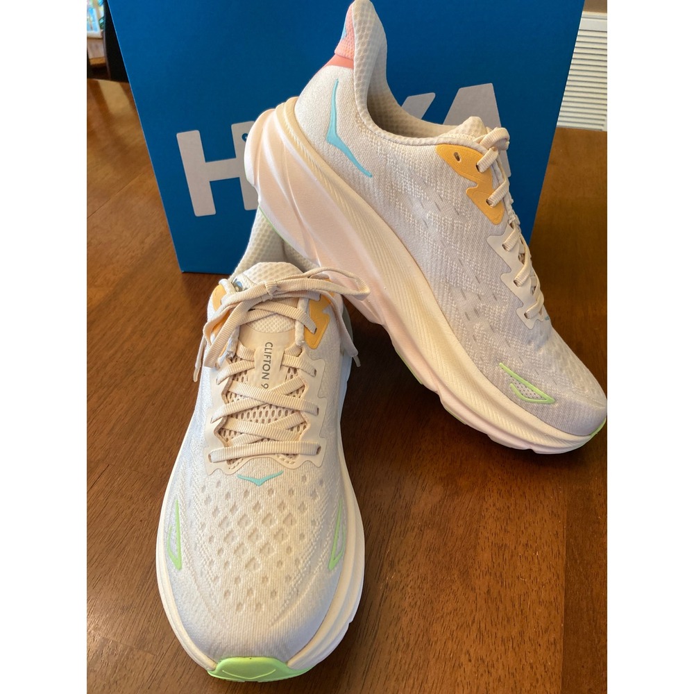 Hoka Women's Cream and Green Athletic Shoes